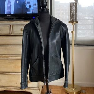 Black Leather Hooded Jacket.